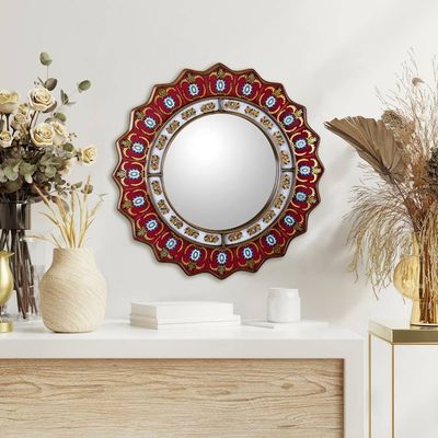 Primary image for Red Reverse-Painted Glass Wall Mirror from Peru Ruby Medallion