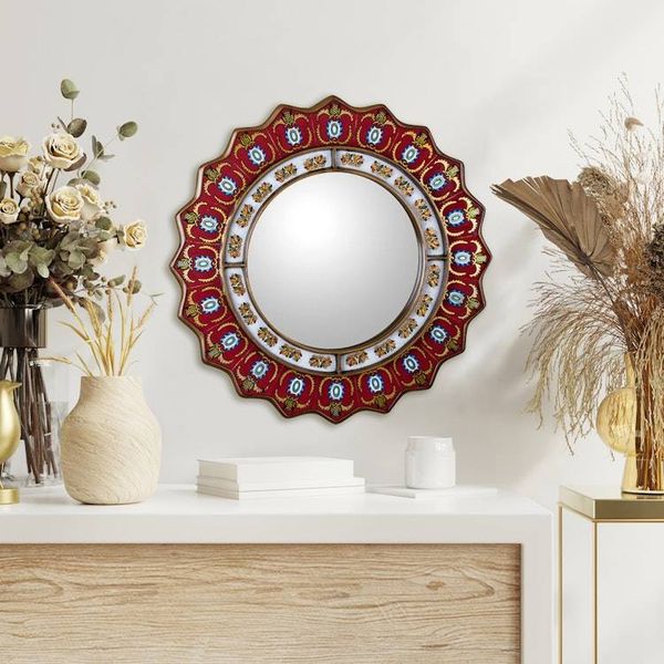 Alternate image for Red Reverse-Painted Glass Wall Mirror from Peru Ruby Medallion
