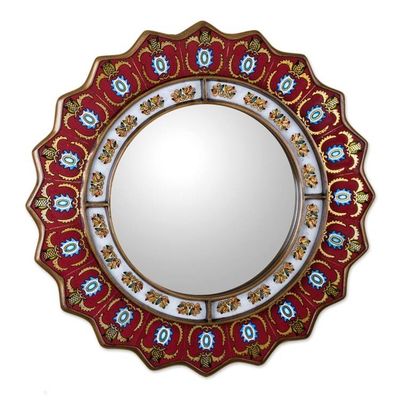 Alternate image for Red Reverse-Painted Glass Wall Mirror from Peru Ruby Medallion