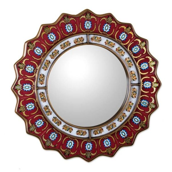 Alternate image for Red Reverse-Painted Glass Wall Mirror from Peru Ruby Medallion