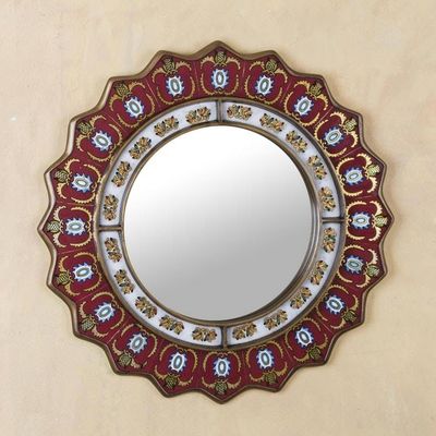 Alternate image for Red Reverse-Painted Glass Wall Mirror from Peru Ruby Medallion
