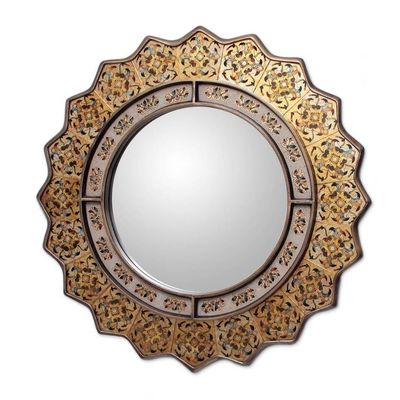 Alternate image for Fair Trade Reverse Painted Glass Oval Wall Mirror Marigold