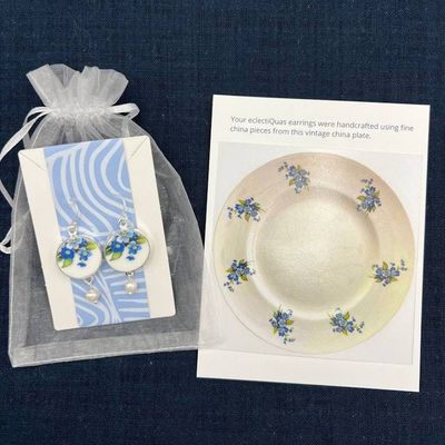 Alternate image for Forget Me Not Earrings handmade with Vintage China & Sterling Silver, Thoughtful Broken China Jewelry Gift for Her