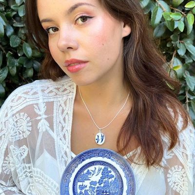 Alternate image for Vintage Blue Willow China Love Birds Necklace Gift for Her 20th Anniversary
