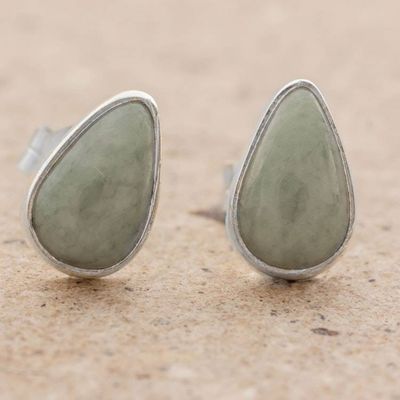 Alternate image for Light Green Jade Teardrop Stud Earrings from Guatemala Mayan Teardrops in Light Green