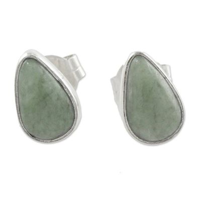 Alternate image for Light Green Jade Teardrop Stud Earrings from Guatemala Mayan Teardrops in Light Green