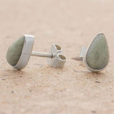 Alternate image for Light Green Jade Teardrop Stud Earrings from Guatemala Mayan Teardrops in Light Green