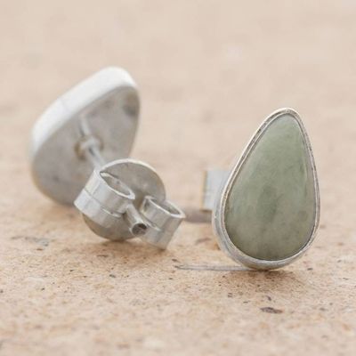 Alternate image for Light Green Jade Teardrop Stud Earrings from Guatemala Mayan Teardrops in Light Green