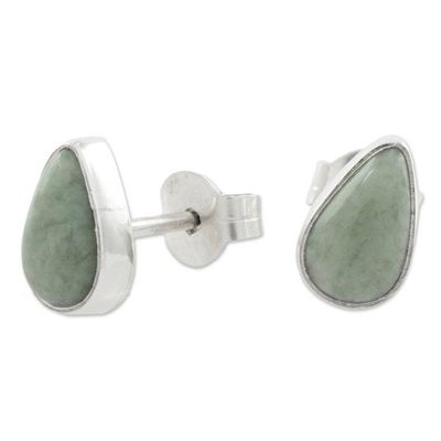 Alternate image for Light Green Jade Teardrop Stud Earrings from Guatemala Mayan Teardrops in Light Green
