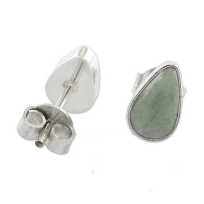 Alternate image for Light Green Jade Teardrop Stud Earrings from Guatemala Mayan Teardrops in Light Green