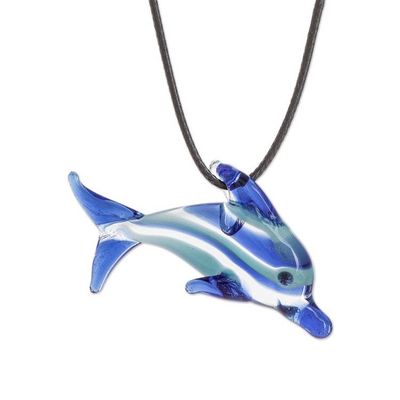 Alternate image for Hand-Blown Blue Glass Dolphin Necklace From Costa Rica Marine Freedom