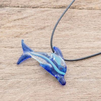 Alternate image for Hand-Blown Blue Glass Dolphin Necklace From Costa Rica Marine Freedom