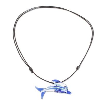 Alternate image for Hand-Blown Blue Glass Dolphin Necklace From Costa Rica Marine Freedom