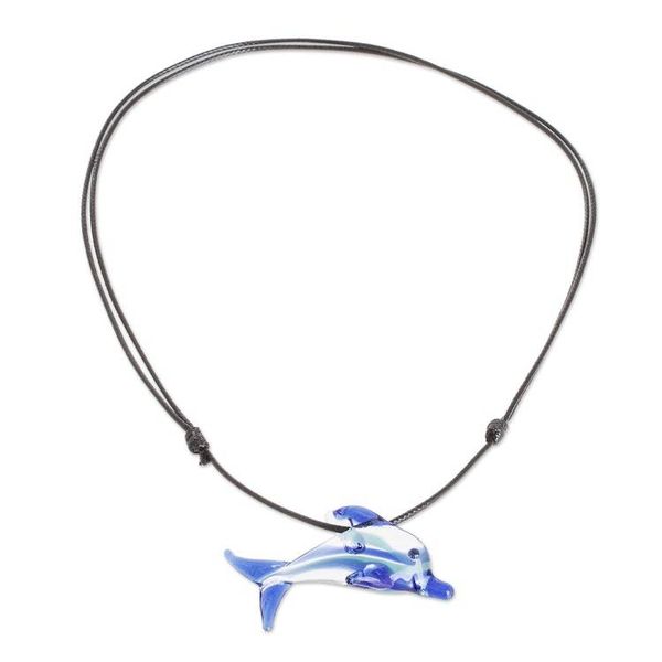 Alternate image for Hand-Blown Blue Glass Dolphin Necklace From Costa Rica Marine Freedom