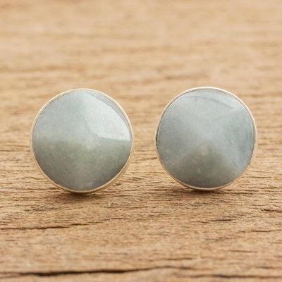 Alternate image for Apple Green Jade Stud Earrings from Guatemala Apple Green Faceted Circles