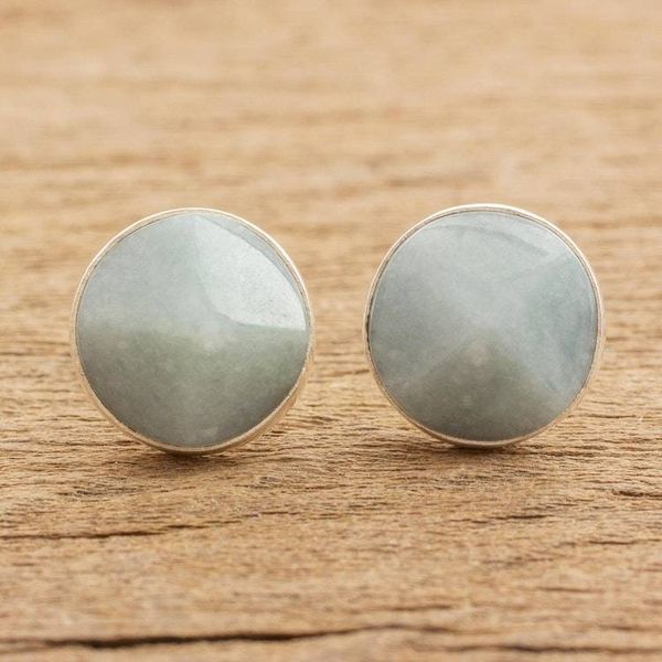 Alternate image for Apple Green Jade Stud Earrings from Guatemala Apple Green Faceted Circles