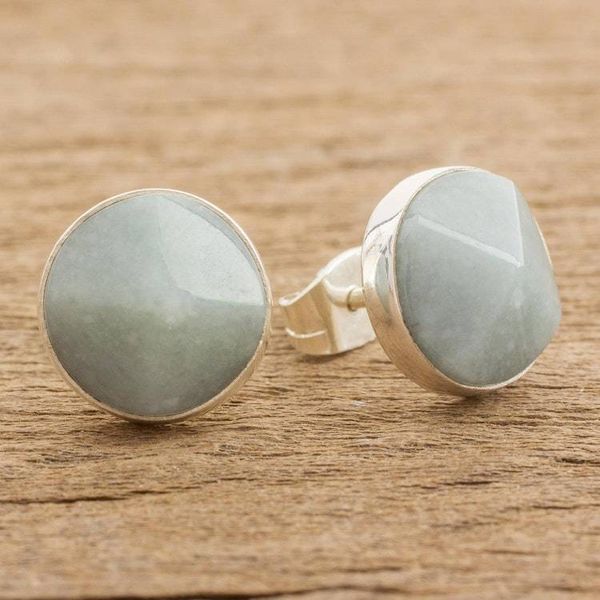 Alternate image for Apple Green Jade Stud Earrings from Guatemala Apple Green Faceted Circles