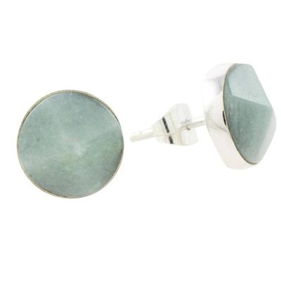 Alternate image for Apple Green Jade Stud Earrings from Guatemala Apple Green Faceted Circles
