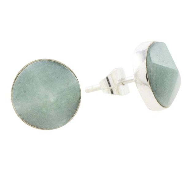 Alternate image for Apple Green Jade Stud Earrings from Guatemala Apple Green Faceted Circles