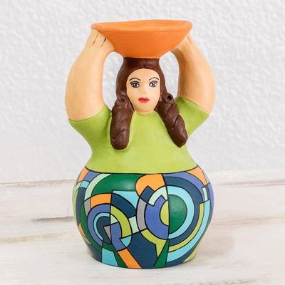 Alternate image for Ceramic Sculpture of Woman Headed to Market from Nicaragua Market Geometry