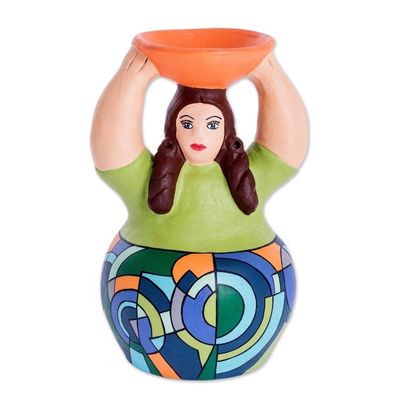 Alternate image for Ceramic Sculpture of Woman Headed to Market from Nicaragua Market Geometry