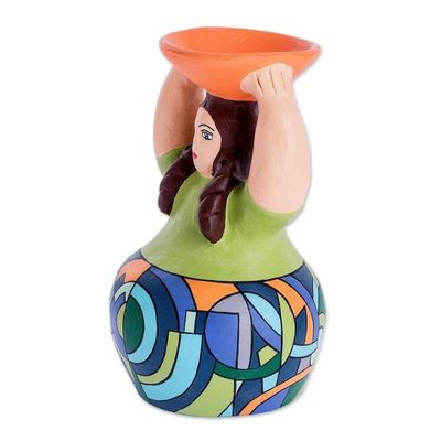 Alternate image for Ceramic Sculpture of Woman Headed to Market from Nicaragua Market Geometry