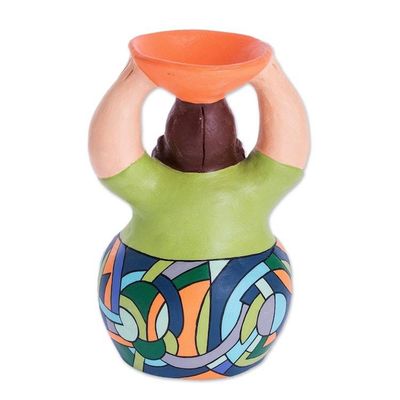 Alternate image for Ceramic Sculpture of Woman Headed to Market from Nicaragua Market Geometry