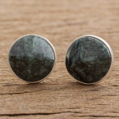 Alternate image for Dark Green Jade Stud Earrings from Guatemala Dark Green Faceted Circles