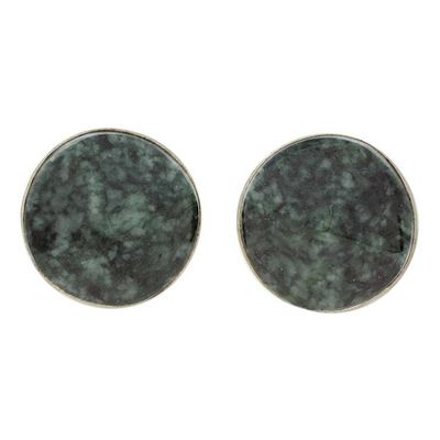 Alternate image for Dark Green Jade Stud Earrings from Guatemala Dark Green Faceted Circles