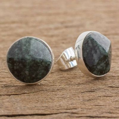 Alternate image for Dark Green Jade Stud Earrings from Guatemala Dark Green Faceted Circles