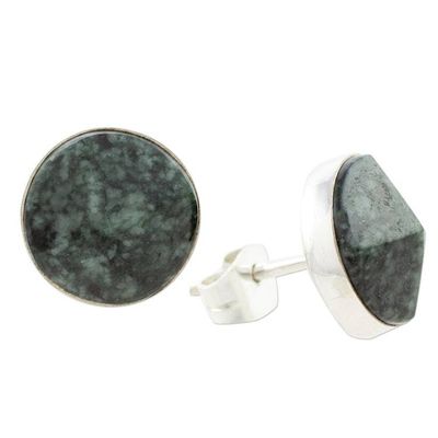 Alternate image for Dark Green Jade Stud Earrings from Guatemala Dark Green Faceted Circles