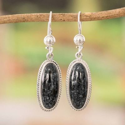 Alternate image for Sterling Silver Dangle Earrings with Oval Jade Stones Oval Vitality