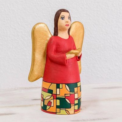 Alternate image for Ceramic Angel Figure with Book Hand Painted in Acrylic Red Angel of Wisdom