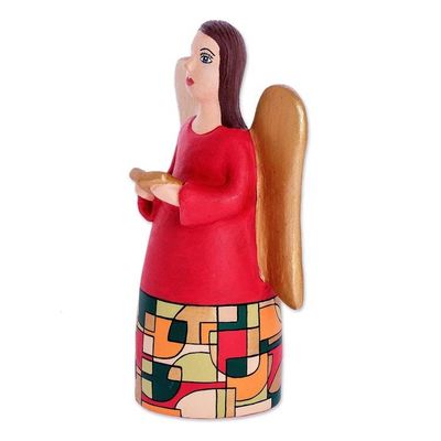 Alternate image for Ceramic Angel Figure with Book Hand Painted in Acrylic Red Angel of Wisdom