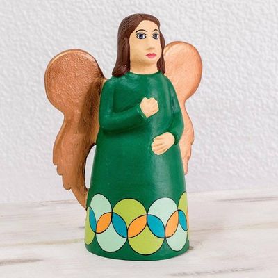 Alternate image for Hand Painted Green Robed Ceramic Angel Figure from Nicaragua Green Angel of Peace