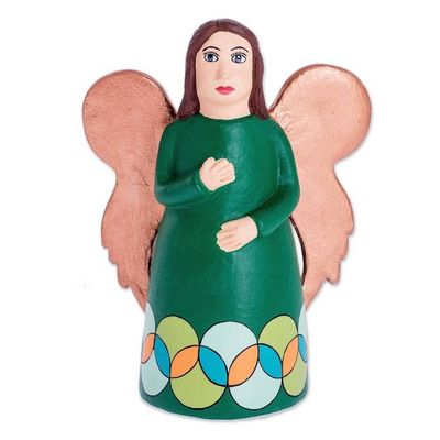 Alternate image for Hand Painted Green Robed Ceramic Angel Figure from Nicaragua Green Angel of Peace