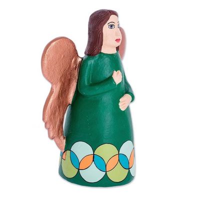 Alternate image for Hand Painted Green Robed Ceramic Angel Figure from Nicaragua Green Angel of Peace