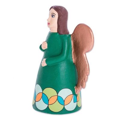 Alternate image for Hand Painted Green Robed Ceramic Angel Figure from Nicaragua Green Angel of Peace