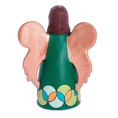 Alternate image for Hand Painted Green Robed Ceramic Angel Figure from Nicaragua Green Angel of Peace