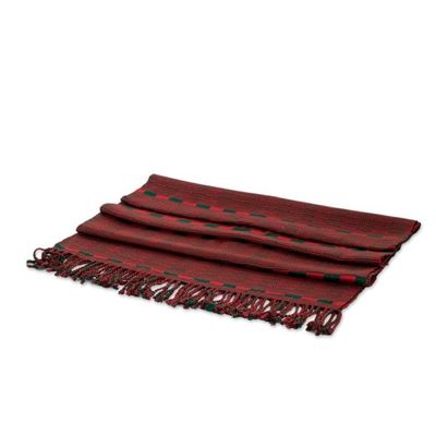Alternate image for Fringed Shawl Hand-Woven from Rayon in Red and Green Fruits