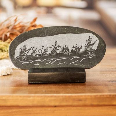 Alternate image for Maya Museum Replica Green Jade Plaque and Stand Maya Canoe Journey