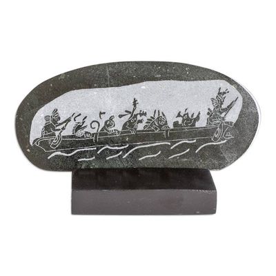 Alternate image for Maya Museum Replica Green Jade Plaque and Stand Maya Canoe Journey