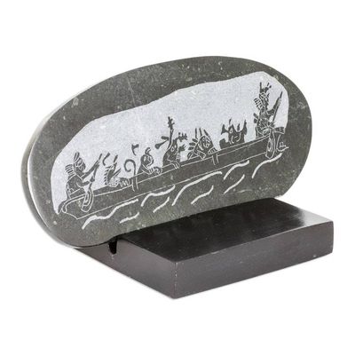 Alternate image for Maya Museum Replica Green Jade Plaque and Stand Maya Canoe Journey