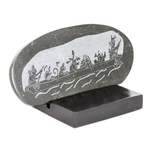 Alternate image for Maya Museum Replica Green Jade Plaque and Stand Maya Canoe Journey