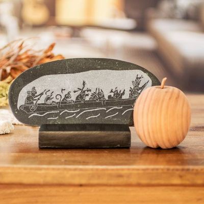 Alternate image for Maya Museum Replica Green Jade Plaque and Stand Maya Canoe Journey