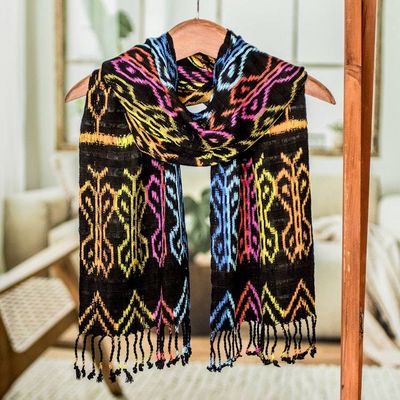 Alternate image for Hand Woven Black Ikat Scarf Bright Silhouettes