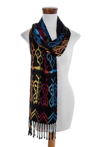 Alternate image for Hand Woven Black Ikat Scarf Bright Silhouettes