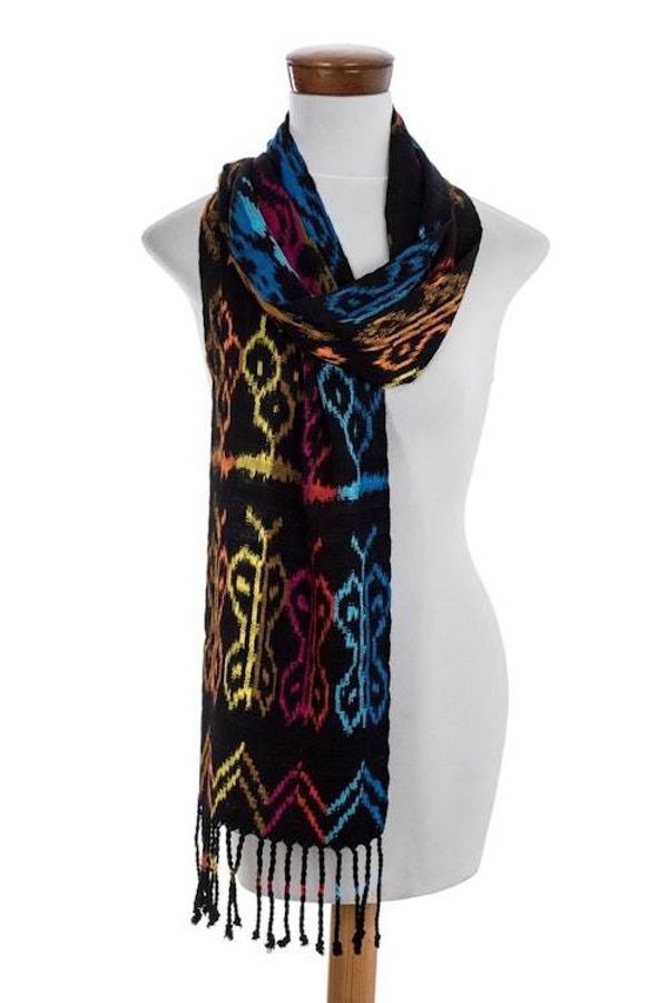 Alternate image for Hand Woven Black Ikat Scarf Bright Silhouettes