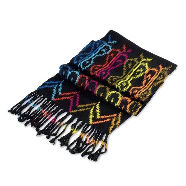 Alternate image for Hand Woven Black Ikat Scarf Bright Silhouettes
