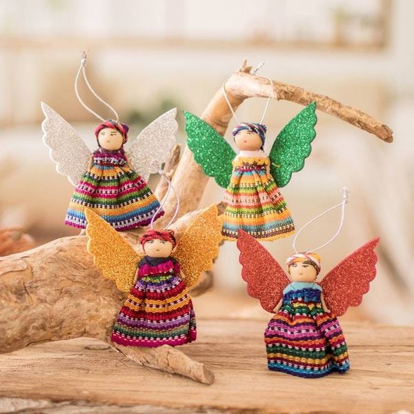 Alternate image for Set of 4 Angel-Themed Colorful Cotton Worry Doll Ornaments Celebration Angels